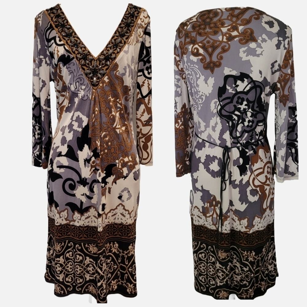 Vintage Y2K Hale Bob Silk Knit Dress M Purple Label Embellished Boho Luxe - Picture 1 of 8